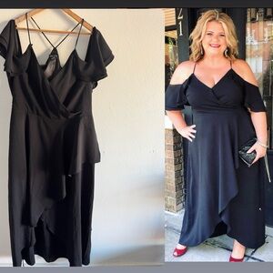 City Chic Black Asymmetrical Off-Shoulder Dress